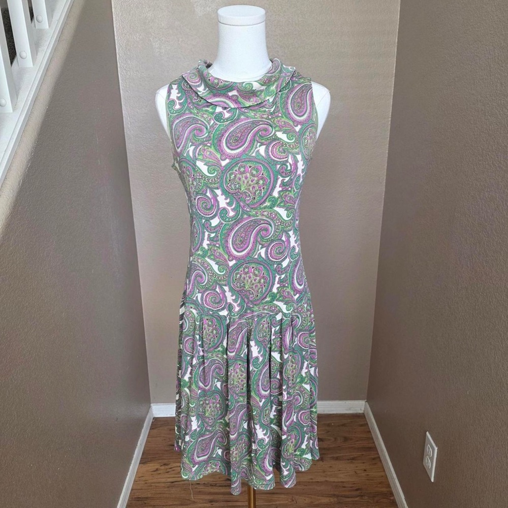 Sleeveless Paisley Midi Dress in Pink & Green
